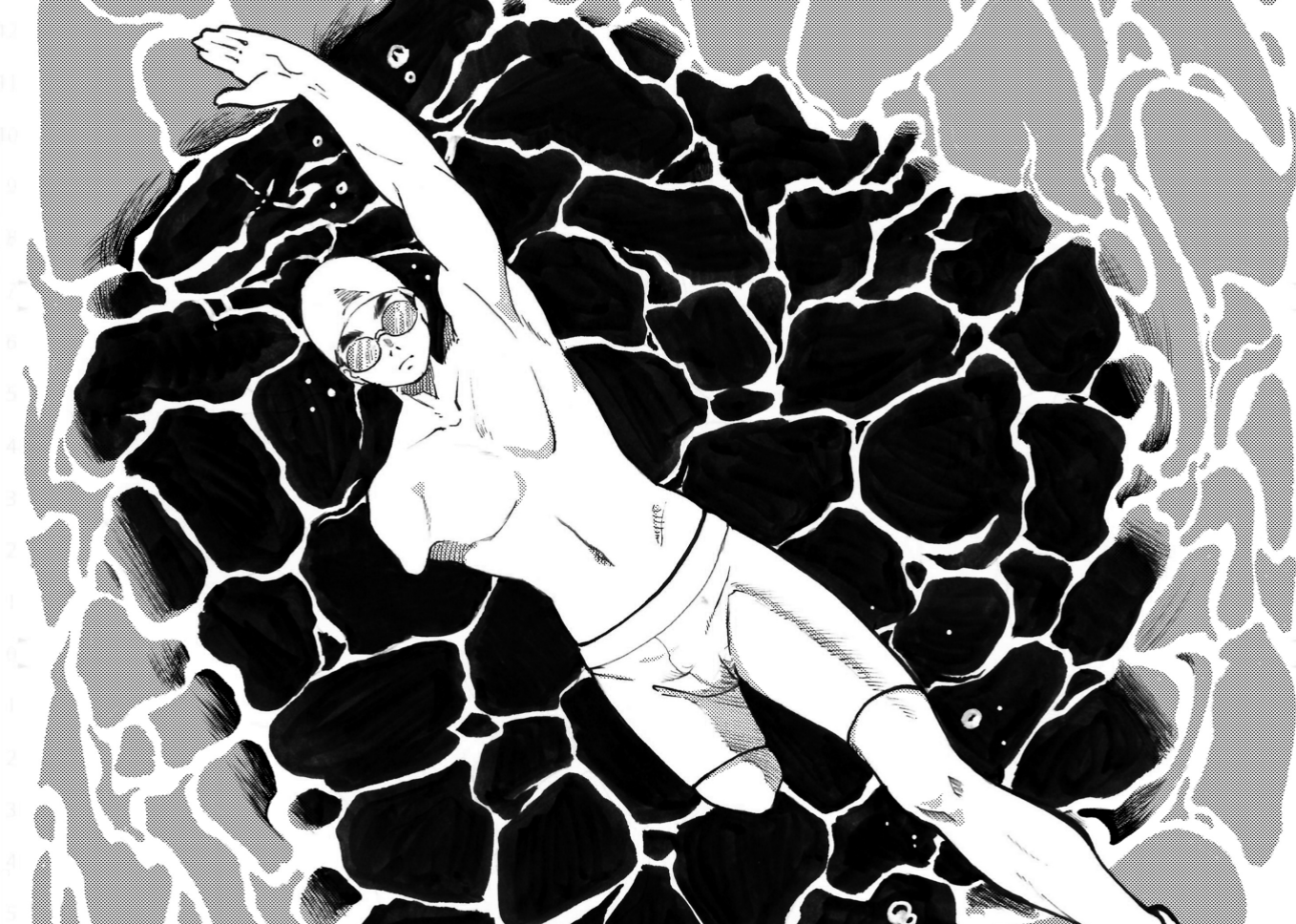 A manga illustration of a swimmer